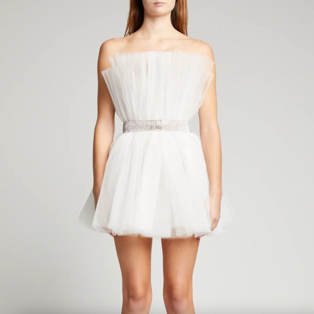 Bronx and Banco NEW Anna Strapless Pleated Tulle Mini Dress